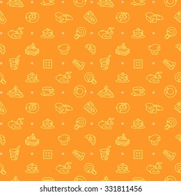 seamless background, bakery, orange, bagel, coffee, cup, tea, candy, biscuit, pie, sandwich, cake, cracker, bread

