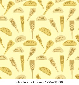 Seamless background of baking. The pattern of bread and ears . Template design for packaging bakery products, businesses associated with baking, cafes, bakeries.