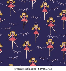 Seamless background with ballerinas for a girl. Seamless pattern ballerinas for scrapbook, for a card, for baby Shower, wallpaper, fabric.