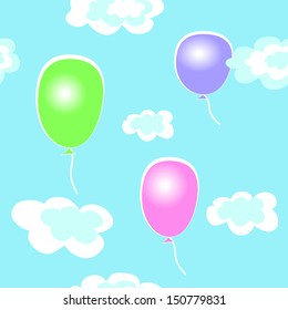 Seamless background with balloons of different color and clouds.