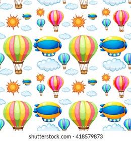 Seamless background with balloons in the sky illustration