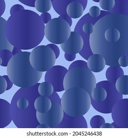 Seamless background. Balls, bubbles, spheres. Pattern in blue tones. 