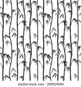 Seamless background with bamboo stems. Japanese Ink Painting Sumi-e