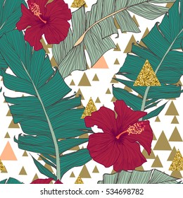 Seamless background with banana leaves