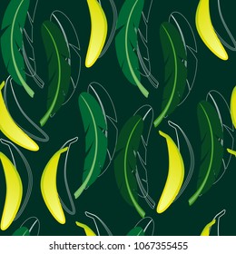 Seamless background with banana and banana palm leaves.