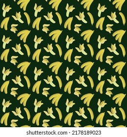 Seamless background with banana. Tropical pattern with fresh banana vector background. Yellow isolated banana pattern. Bananas on a bright background.