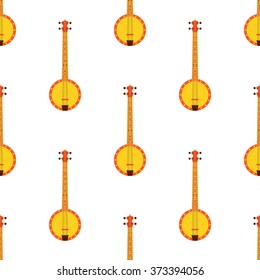 Seamless background with banjo. Vector illustration in flat style.