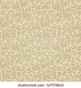 Seamless background baroque style beige color. Vintage Pattern. Retro Victorian. Ornament in Damascus style. Elements of flowers, leaves. Vector illustration. Wallpaper, print packaging, textiles.
