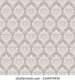 Seamless background baroque style black and white. Vintage Pattern. Retro Victorian. Ornament in Damascus style. Elements of flowers, leaves. Vector illustration. Wallpaper, print packaging, textiles.