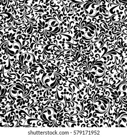 Seamless background  baroque style black and white. Vintage  Pattern. Retro Victorian ornament. Elements of flowers and leaves. Vector illustration. Use for wallpaper, print packaging paper, textiles.
