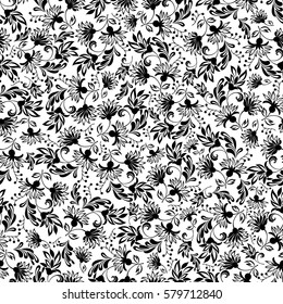 Seamless background  baroque style black and white. Vintage  Pattern. Retro Victorian ornament. Elements of flowers and leaves. Vector illustration. Use for wallpaper, print packaging paper, textiles.