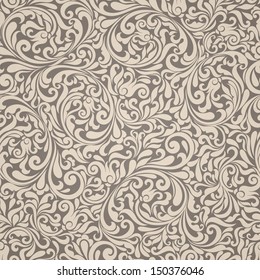 Seamless background baroque style brown color. Vintage luxury Pattern. Retro Victorian. Ornament Damascus style. Elements of flowers, leaves. Vector illustration. Wallpaper, print packaging, textiles.