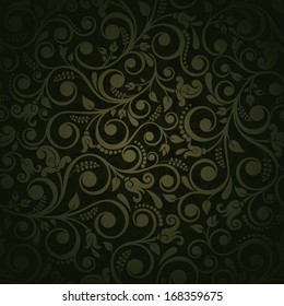 Seamless background baroque style green color. Vintage luxury Pattern. Retro Victorian. Ornament Damascus style. Elements of flowers, leaves. Vector illustration. Wallpaper, print packaging, textiles.