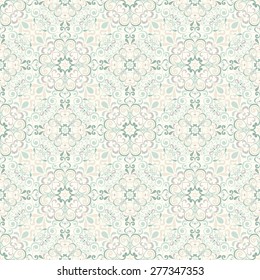 Seamless background baroque style green and beige. Vintage Pattern. Retro Victorian. Ornament in Damascus style. Elements of flowers, leaves. Vector illustration. Wallpaper, print packaging, textiles.