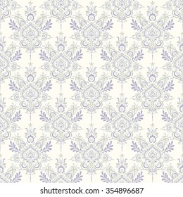 Seamless background baroque style green and blue. Vintage Pattern. Retro Victorian. Ornament in Damascus style. Elements of flowers, leaves. Vector illustration. Wallpaper, print packaging, textiles.