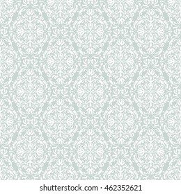 Seamless background baroque style green and beige. Vintage Pattern. Retro Victorian. Ornament in Damascus style. Elements of flowers, leaves. Vector illustration. Wallpaper, print packaging, textiles.