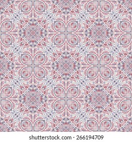 Seamless background baroque style lilac and blue. Vintage Pattern. Retro Victorian. Ornament in Damascus style. Elements of flowers, leaves. Vector illustration. Wallpaper, print packaging, textiles.