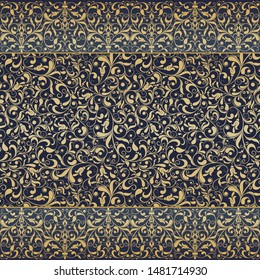 Seamless background baroque style. Vintage Pattern. Retro Victorian. Ornament in Damascus style. Elements of flowers, leaves. Vector illustration. Wallpaper, print packaging, textiles.