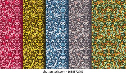 Seamless background baroque style. Vintage Pattern. Retro Victorian. Ornament in Damascus style. Elements of flowers, leaves. Vector illustration. 