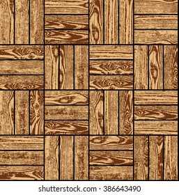 Seamless background with basket weave parquet in grunge, vintage, antique style.