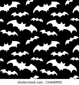 Seamless background with bats . Black and white vector illustration. 