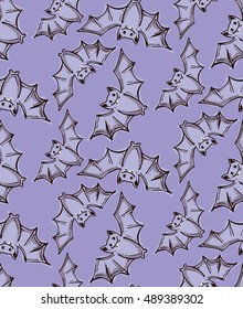 Seamless background with bats. Hand drawn Vector illustration.