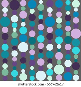 Seamless background with beads made of circles and bubbles. String with balls. Vector illustration. Grey background with bright blue and purple circles.