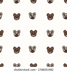 Seamless background bear faces gender neutral baby pattern. Simple whimsical minimal earthy 2 tone color. Kids nursery wallpaper or boho cartoon animal fashion all over print.