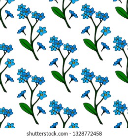 Seamless background of beautiful blue flowers forget-me-nots. Endless pattern for your design.