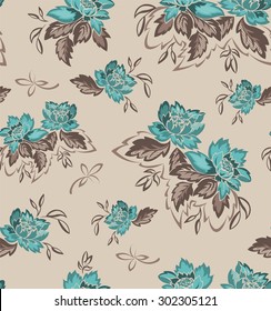 seamless background with beautiful bouquets of turquoise flowers