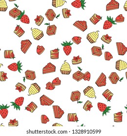 Seamless background of  beautiful colored cakes. Endless pattern on white background for your design.