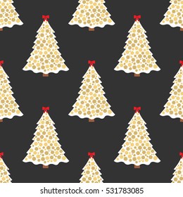 Seamless background. Beautiful elegant Christmas pine tree with Golden snowflakes .