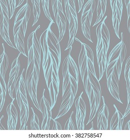 Seamless background with beautiful feathers of a bird. Repeating texture. Fabric design, background, wallpaper. Boho Style