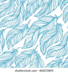 Seamless background with beautiful feathers of a bird. Repeating texture. Fabric design, background, wallpaper. Boho Style