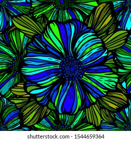 The seamless background is beautiful graphic flowers. Vector illustration