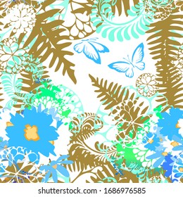 The seamless background is beautiful graphic flowers. Vector illustration