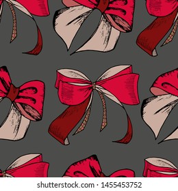 Seamless background with beautiful hand drawn bows. Vector illustration