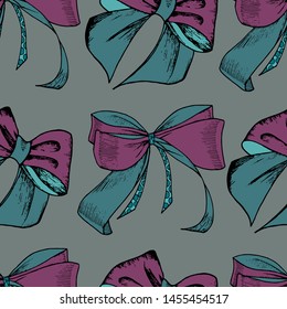 Seamless background with beautiful hand drawn bows. Vector illustration