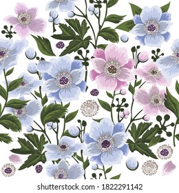 A seamless background with beautiful pink flowers. Vector illustration