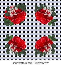 Seamless background with beautiful red roses. Design for cloth, wallpaper, gift wrapping. Print for silk, calico and home textiles.Vintage natural pattern