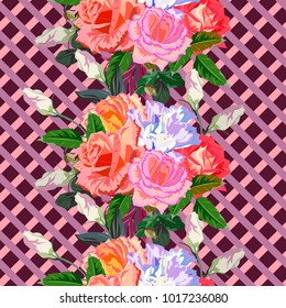 Seamless background with beautiful roses. Design for cloth, wallpaper, gift wrapping. Print for silk, calico and home textiles.Vintage natural pattern