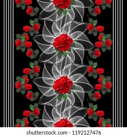 Seamless background with beautiful roses. Design for cloth, wallpaper, gift wrapping. Print for silk, calico and home textiles.Vintage natural pattern