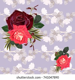 Seamless background with beautiful roses. Design for cloth, wallpaper, gift wrapping. Print for silk, calico and home textiles.Vintage natural pattern.Vector.