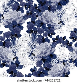 Seamless background with beautiful roses. Design for cloth, wallpaper, gift wrapping. Print for silk, calico and home textiles.Vintage natural pattern.Vector.