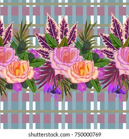 Seamless background with beautiful roses. Design for cloth, wallpaper, gift wrapping. Print for silk, calico and home textiles.Vintage natural pattern
