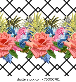 Seamless background with beautiful roses. Design for cloth, wallpaper, gift wrapping. Print for silk, calico and home textiles.Vintage natural pattern
