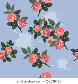 Seamless background with beautiful roses. Design for cloth, wallpaper, gift wrapping. Print for silk, calico and home textiles.Vintage natural pattern