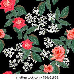 Seamless background with beautiful roses. Design for cloth, wallpaper, gift wrapping. Print for silk, calico and home textiles.Vintage natural pattern