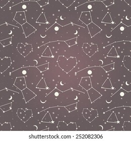 seamless background with beautiful starry sky: constellations, planets and stars, vector illustration