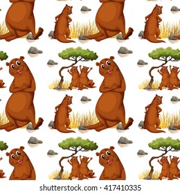 Seamless background  with beaver and tree illustration